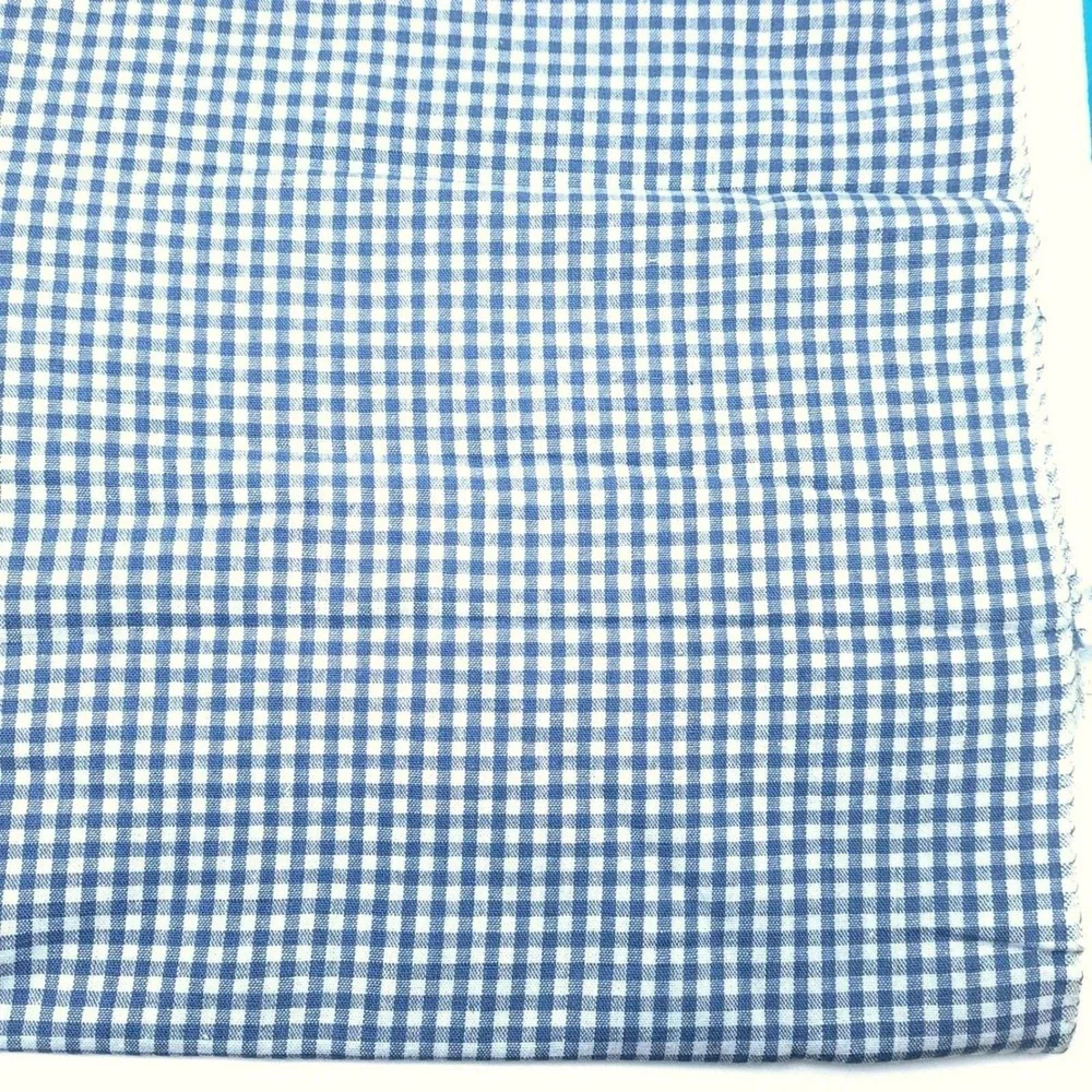 Vintage Blue White Gingham Linen Fabric 124